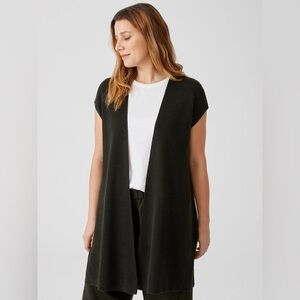 Eileen Fisher Blue 100% Linen Knit Layer Lagenlook Long Vest